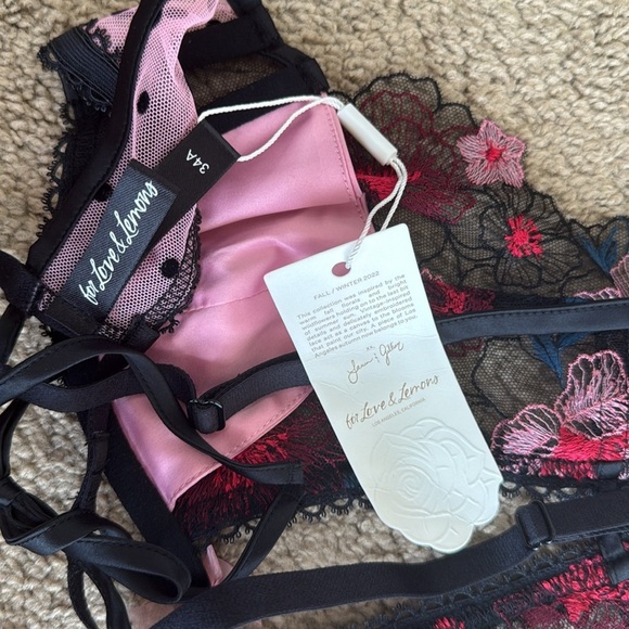 NWT For Love and Lemons High Neck Black Pink Floral Lavender Polka Dot Bralette - Picture 5 of 6